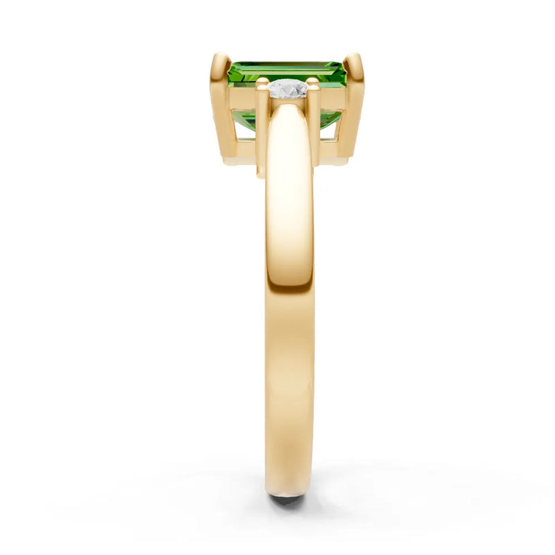 Peridot Three Stone Emerald Cut Engagement Ring With Accent