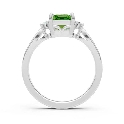 Peridot Three Stone Emerald Cut Engagement Ring With Accent