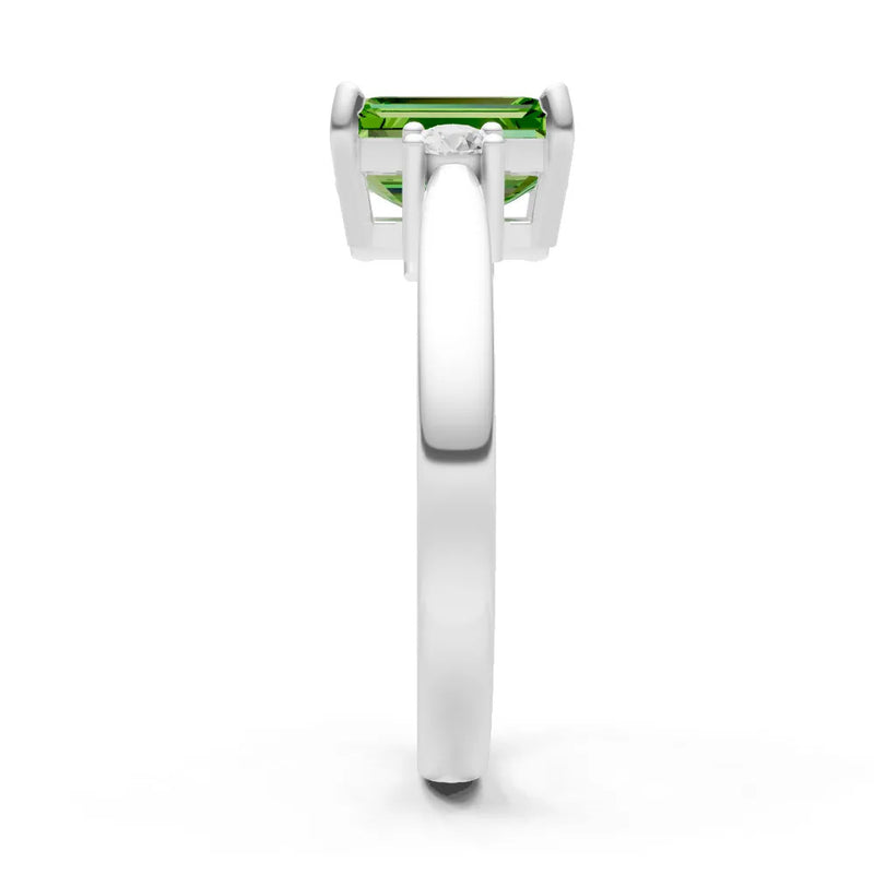 Peridot Three Stone Emerald Cut Engagement Ring With Accent