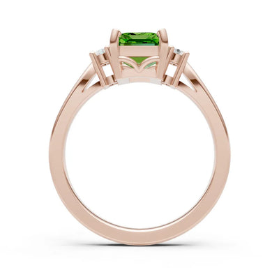 Peridot Three Stone Emerald Cut Engagement Ring With Accent