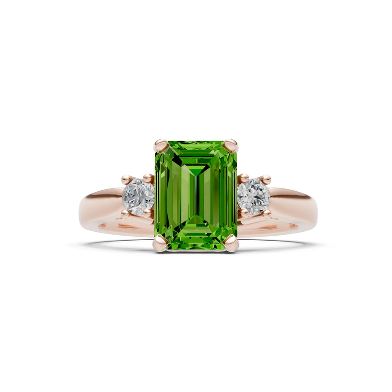 Peridot Three Stone Emerald Cut Engagement Ring With Accent