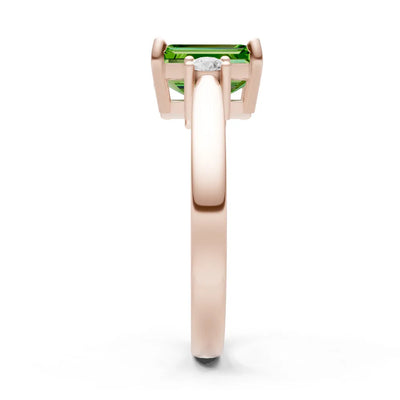 Peridot Three Stone Emerald Cut Engagement Ring With Accent