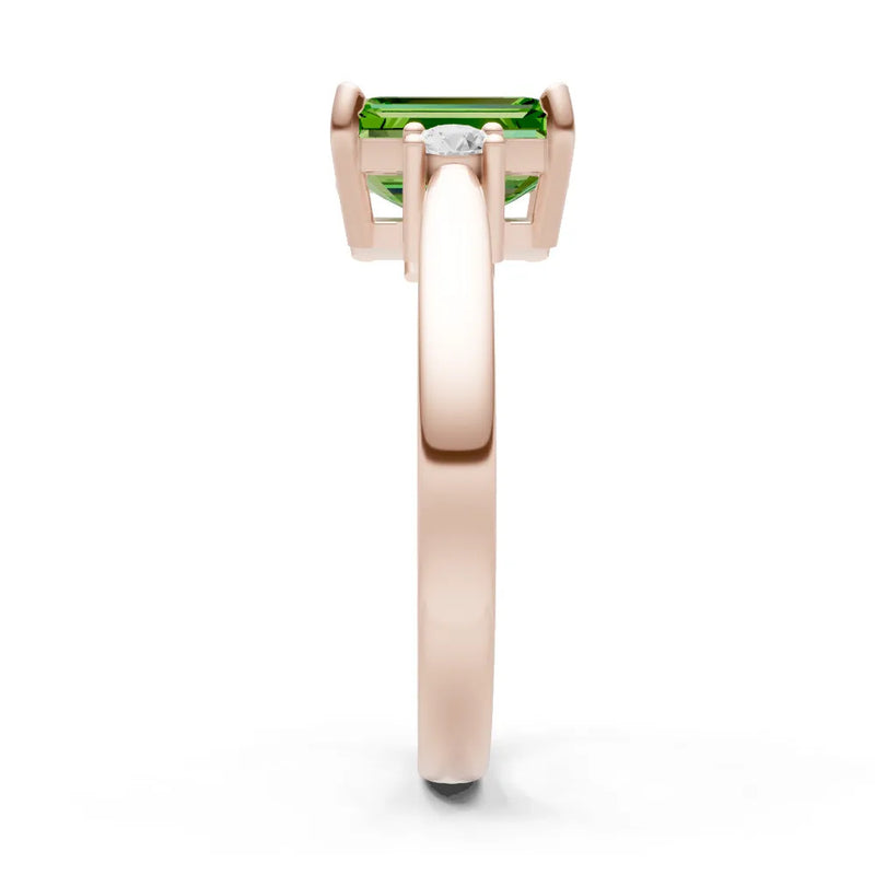 Peridot Three Stone Emerald Cut Engagement Ring With Accent