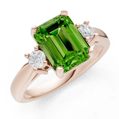 Peridot Three Stone Emerald Cut Engagement Ring With Accent