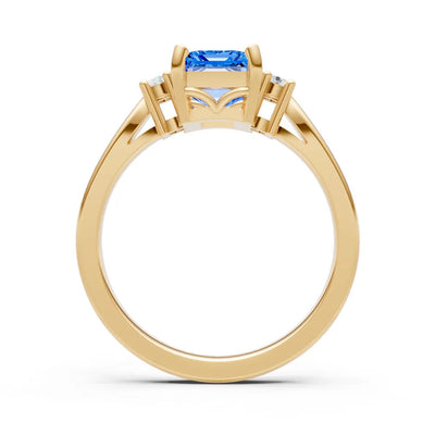 Swiss Blue Topaz Three Stone Emerald Cut Engagement Ring With Accent