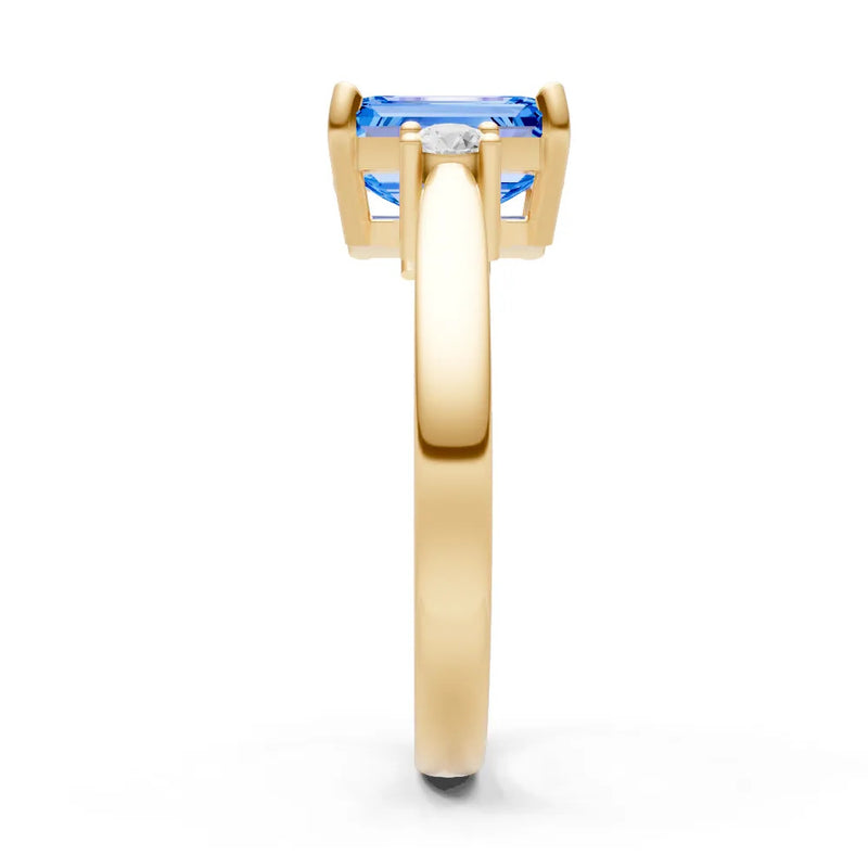 Swiss Blue Topaz Three Stone Emerald Cut Engagement Ring With Accent