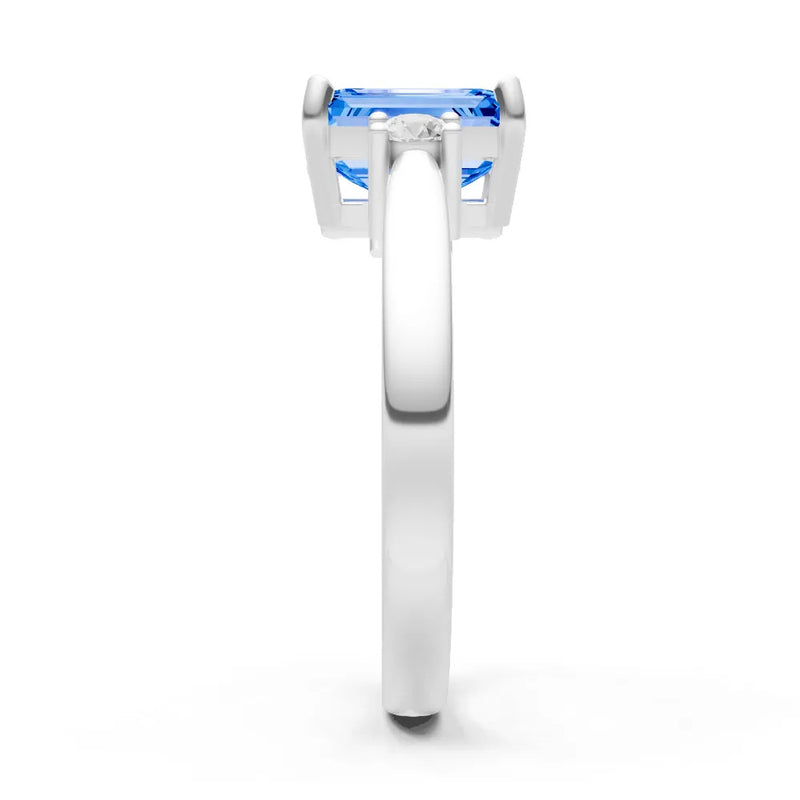 Swiss Blue Topaz Three Stone Emerald Cut Engagement Ring With Accent