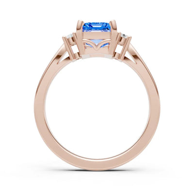 Swiss Blue Topaz Three Stone Emerald Cut Engagement Ring With Accent