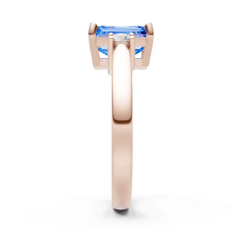 Swiss Blue Topaz Three Stone Emerald Cut Engagement Ring With Accent