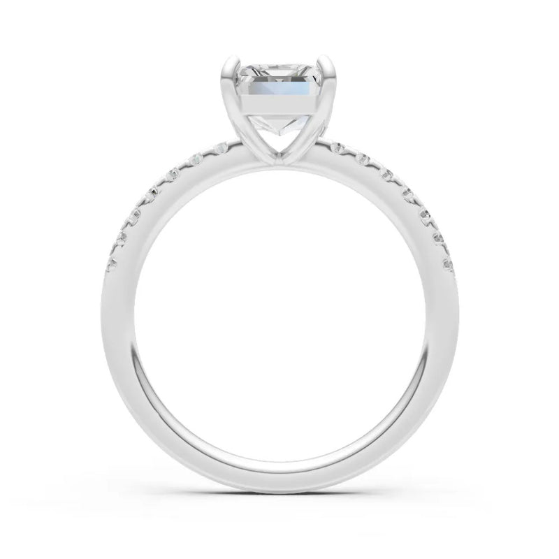 Diamond Emerald Cut Solitaire Engagement Ring with Accent