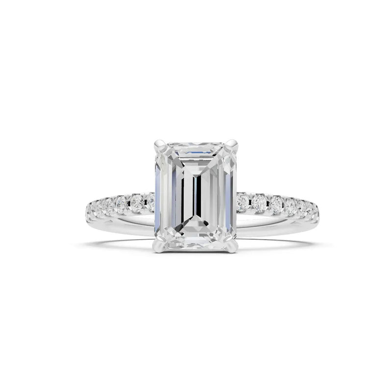 Diamond Emerald Cut Solitaire Engagement Ring with Accent