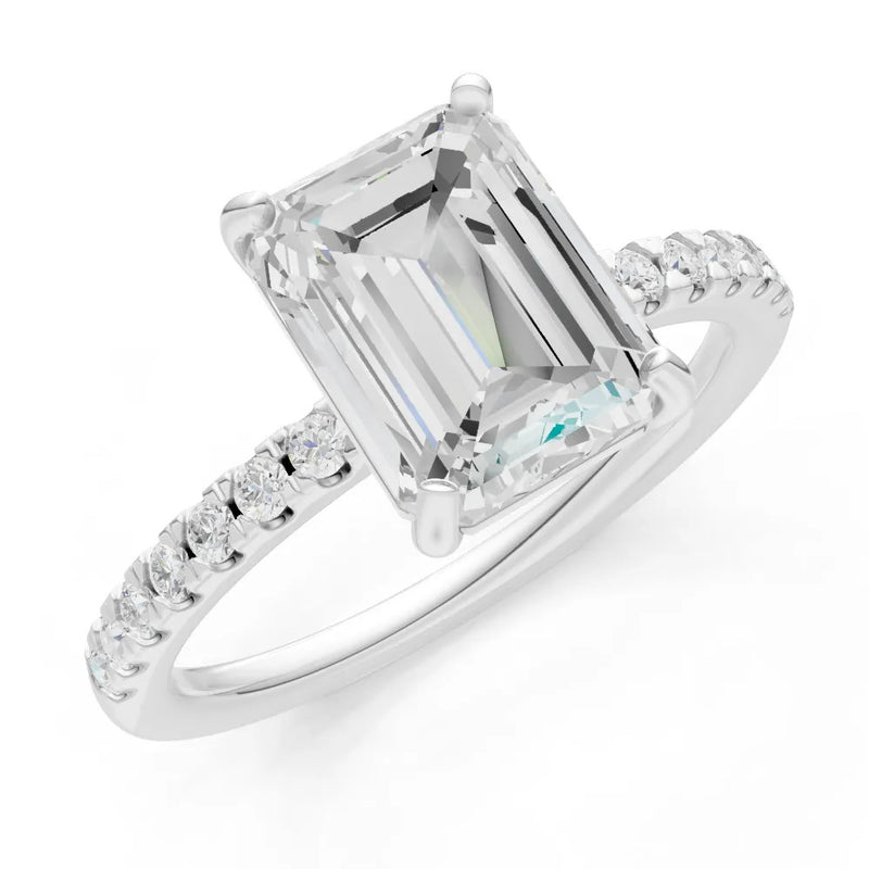 Diamond Emerald Cut Solitaire Engagement Ring with Accent