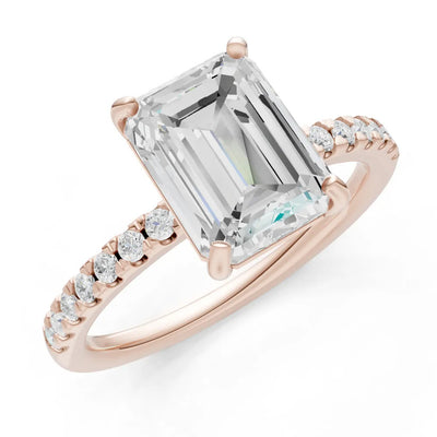 Diamond Emerald Cut Solitaire Engagement Ring with Accent