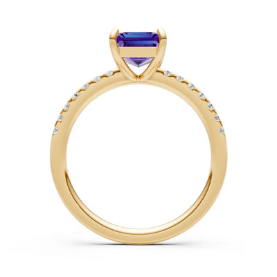 Amethyst Emerald Cut Solitaire Engagement Ring with Accent