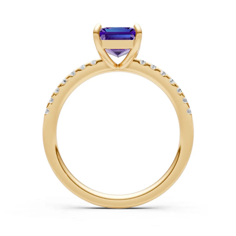 Amethyst Emerald Cut Solitaire Engagement Ring with Accent