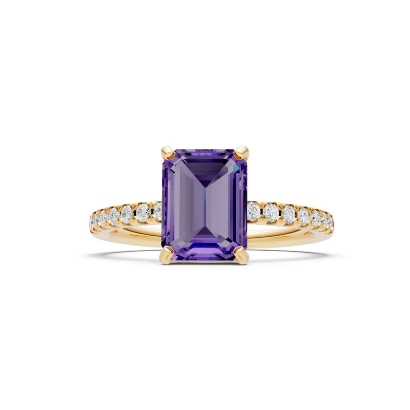 Amethyst Emerald Cut Solitaire Engagement Ring with Accent