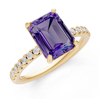 Amethyst Emerald Cut Solitaire Engagement Ring with Accent