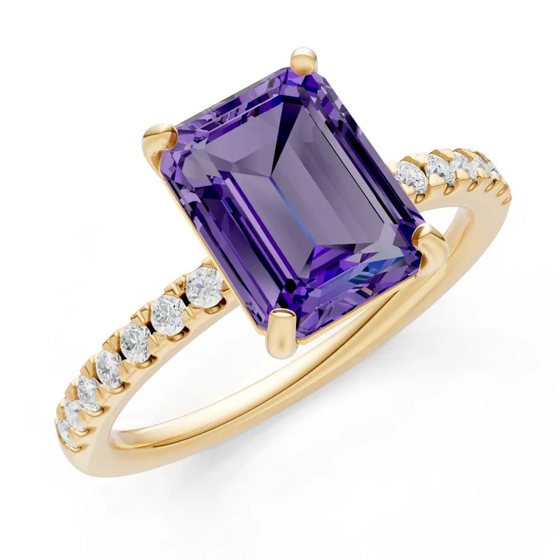 Amethyst Emerald Cut Solitaire Engagement Ring with Accent