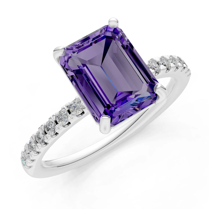 Emerald Solitaire Engagement Ring with Accent
