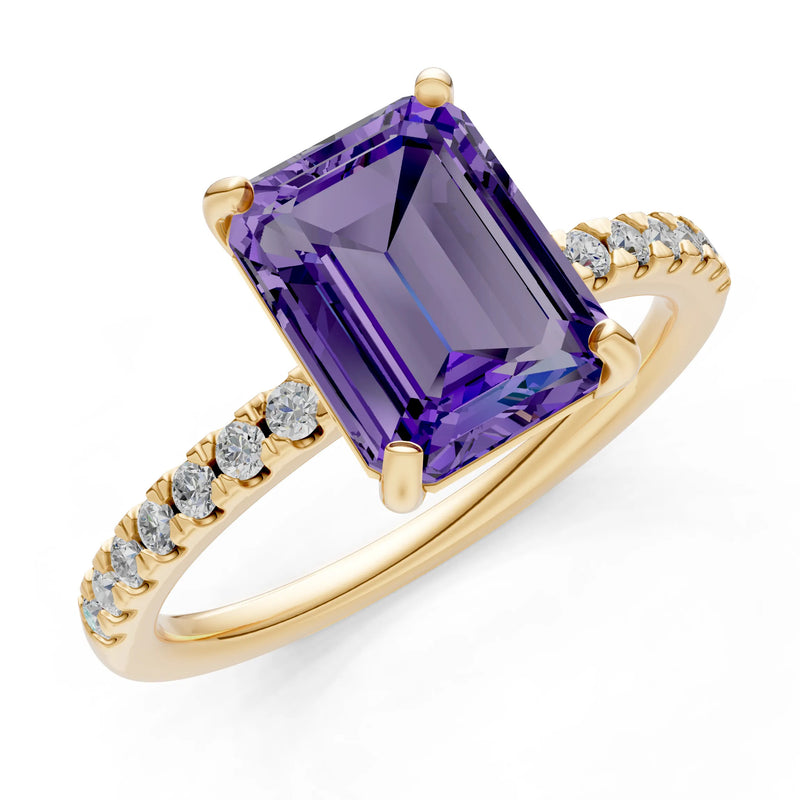 Emerald Solitaire Engagement Ring with Accent