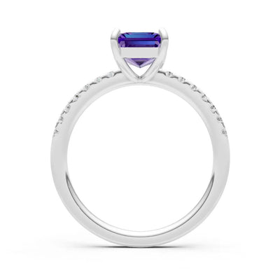 Amethyst Emerald Cut Solitaire Engagement Ring with Accent