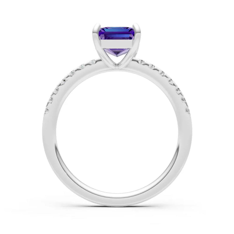 Amethyst Emerald Cut Solitaire Engagement Ring with Accent