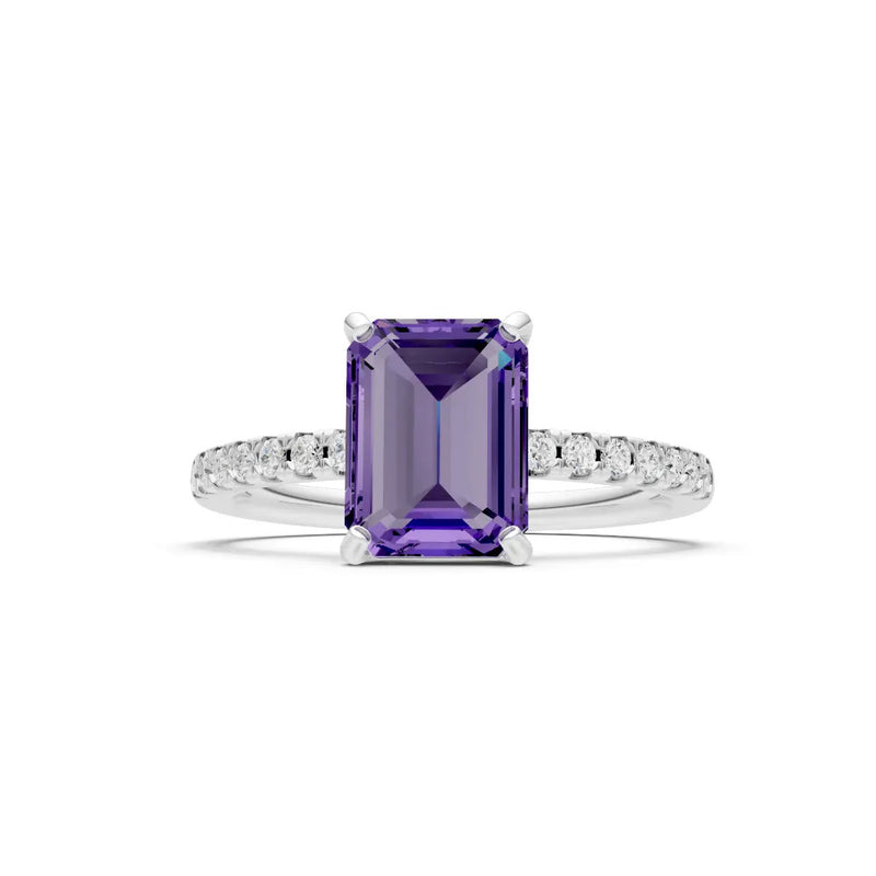 Amethyst Emerald Cut Solitaire Engagement Ring with Accent
