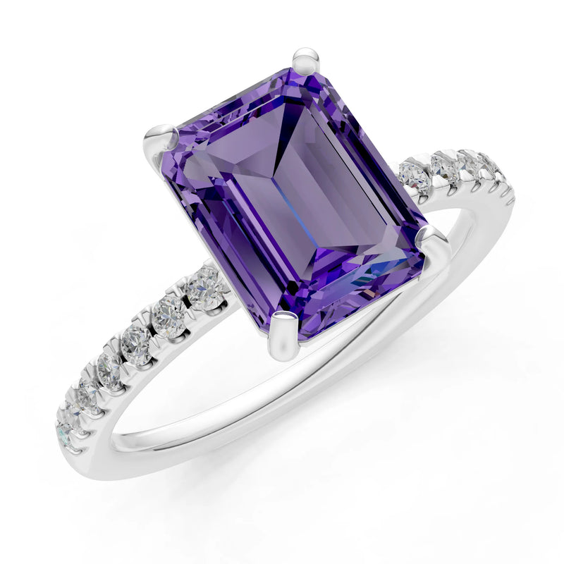 Emerald Solitaire Engagement Ring with Accent
