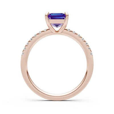 Amethyst Emerald Cut Solitaire Engagement Ring with Accent
