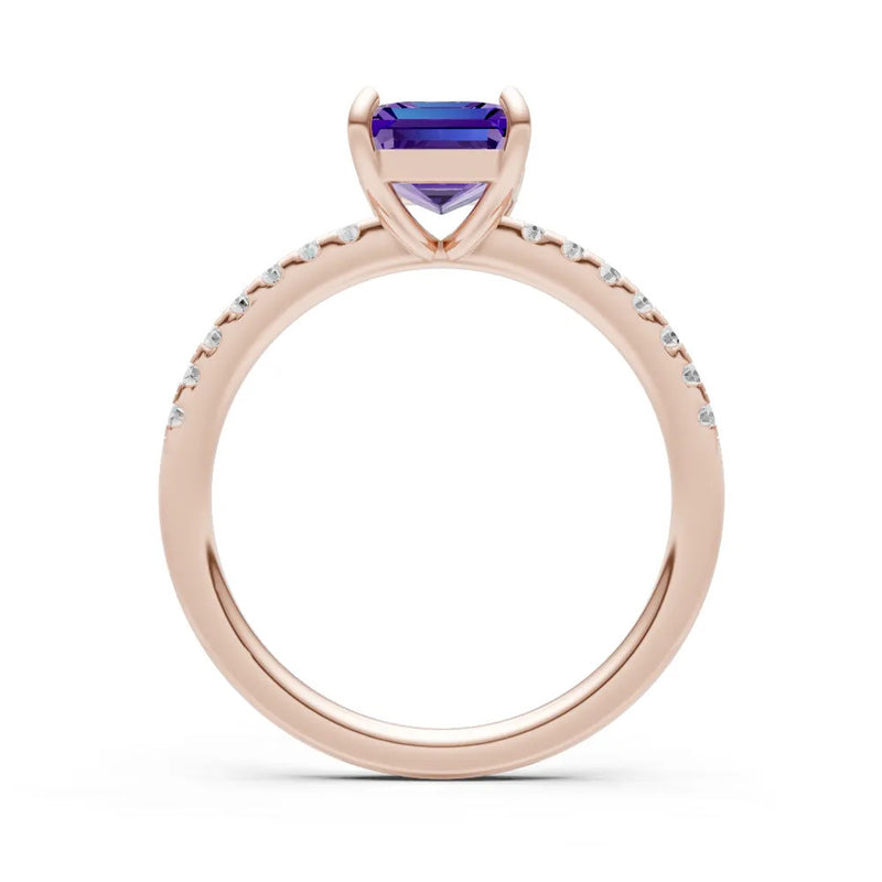 Amethyst Emerald Cut Solitaire Engagement Ring with Accent