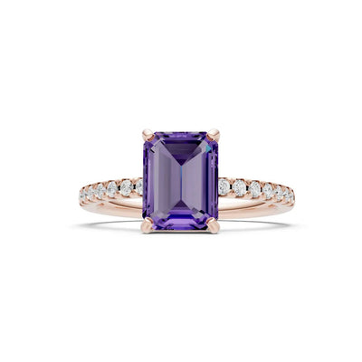 Amethyst Emerald Cut Solitaire Engagement Ring with Accent