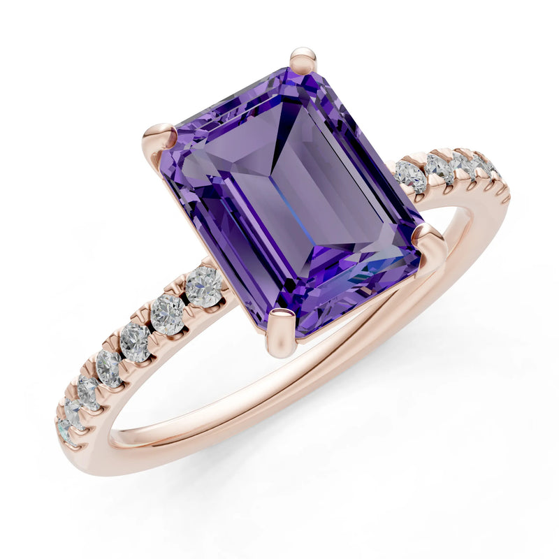 Emerald Solitaire Engagement Ring with Accent