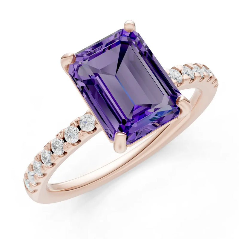 Amethyst Emerald Cut Solitaire Engagement Ring with Accent