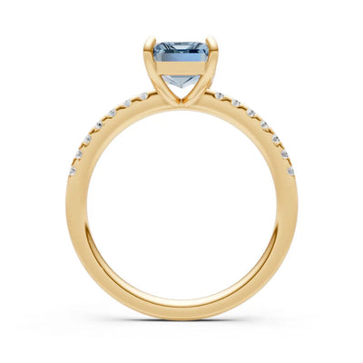 Aquamarine Emerald Cut Solitaire Engagement Ring with Accent