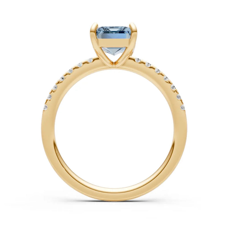 Aquamarine Emerald Cut Solitaire Engagement Ring with Accent