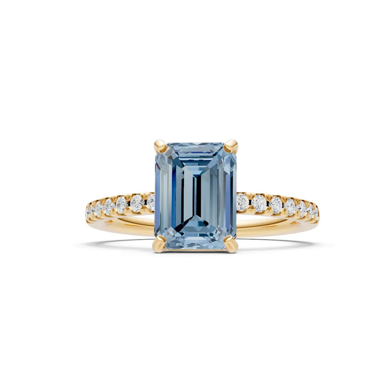 Aquamarine Emerald Cut Solitaire Engagement Ring with Accent