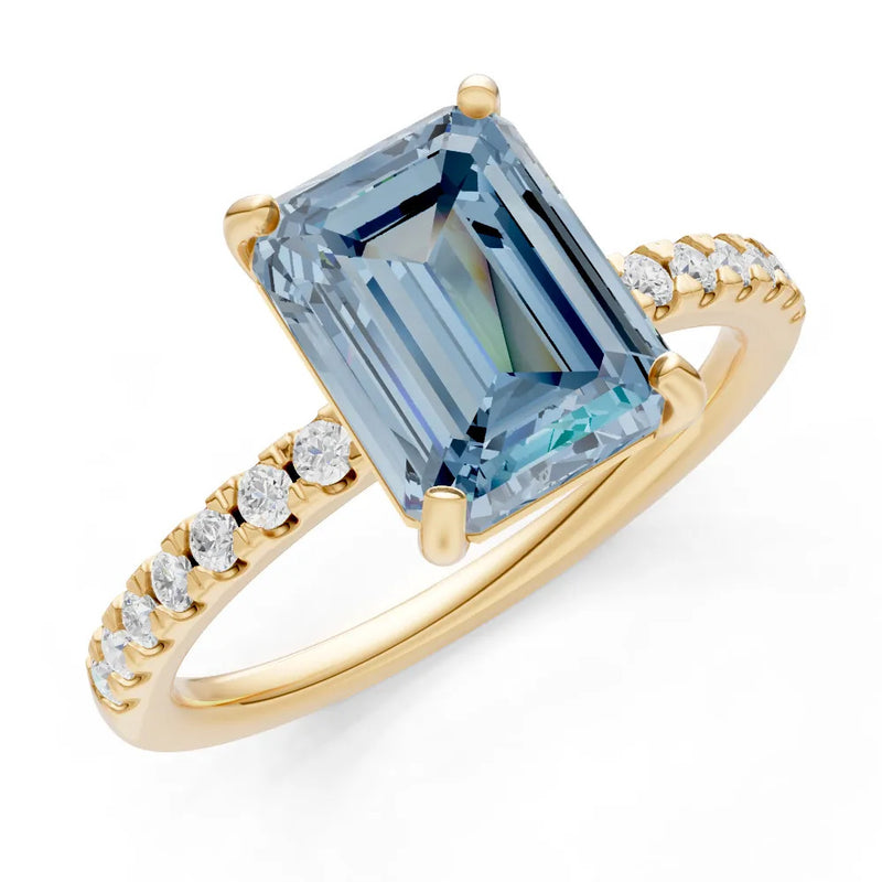 Aquamarine Emerald Cut Solitaire Engagement Ring with Accent