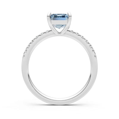 Aquamarine Emerald Cut Solitaire Engagement Ring with Accent
