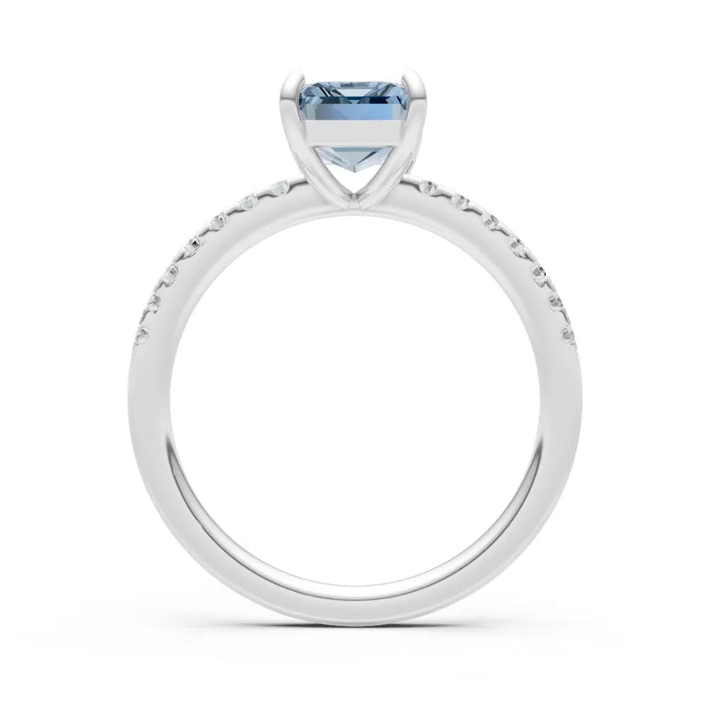 Aquamarine Emerald Cut Solitaire Engagement Ring with Accent