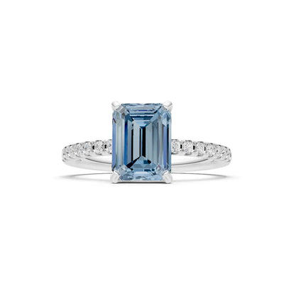 Aquamarine Emerald Cut Solitaire Engagement Ring with Accent