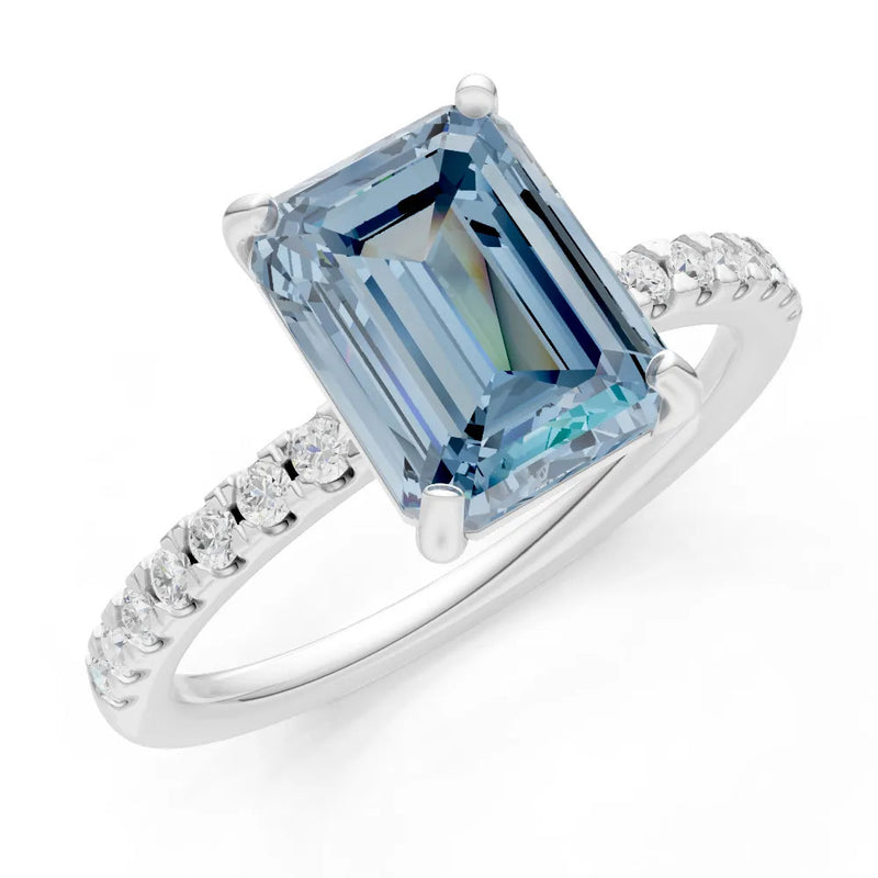 Aquamarine Emerald Cut Solitaire Engagement Ring with Accent