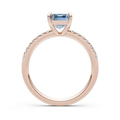 Aquamarine Emerald Cut Solitaire Engagement Ring with Accent