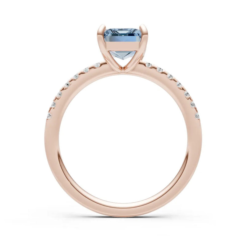 Aquamarine Emerald Cut Solitaire Engagement Ring with Accent