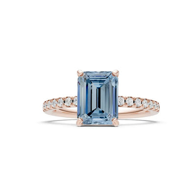 Aquamarine Emerald Cut Solitaire Engagement Ring with Accent
