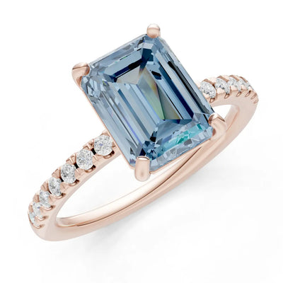 Aquamarine Emerald Cut Solitaire Engagement Ring with Accent