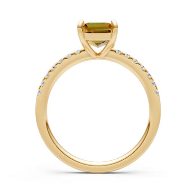 Citrine Emerald Cut Solitaire Engagement Ring with Accent