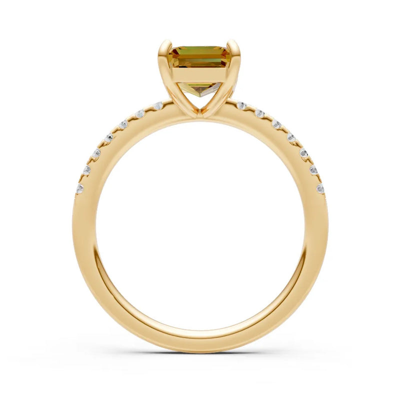 Citrine Emerald Cut Solitaire Engagement Ring with Accent