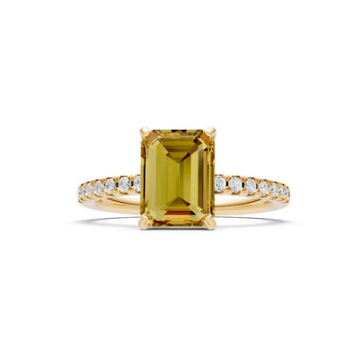 Citrine Emerald Cut Solitaire Engagement Ring with Accent