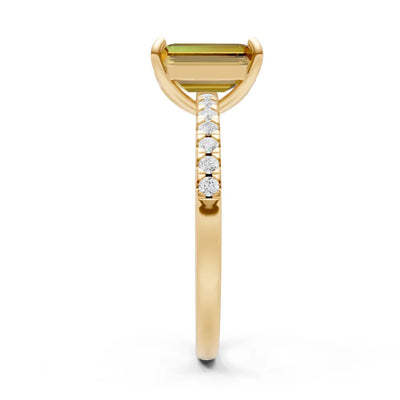 Citrine Emerald Cut Solitaire Engagement Ring with Accent