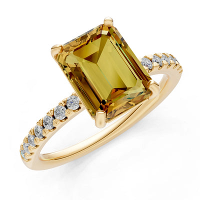 Emerald Solitaire Engagement Ring with Accent